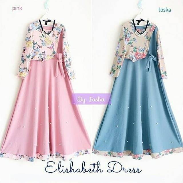 Elisabeth dress/ dress muslim/ dress cantik/ dress pearl/ flower dress motif bunga/maxi dress muslim