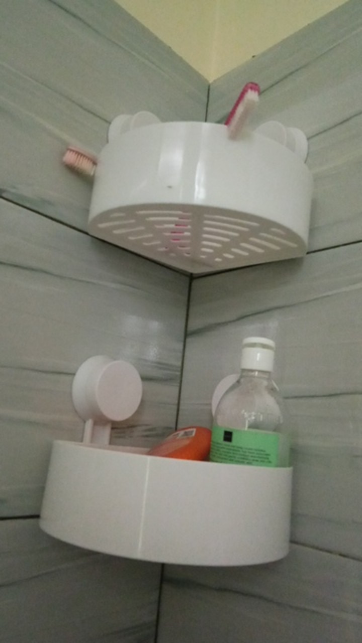 Rak Kamar Mandi Sudut Triangle / Tempat Sabun Shampo Tempel