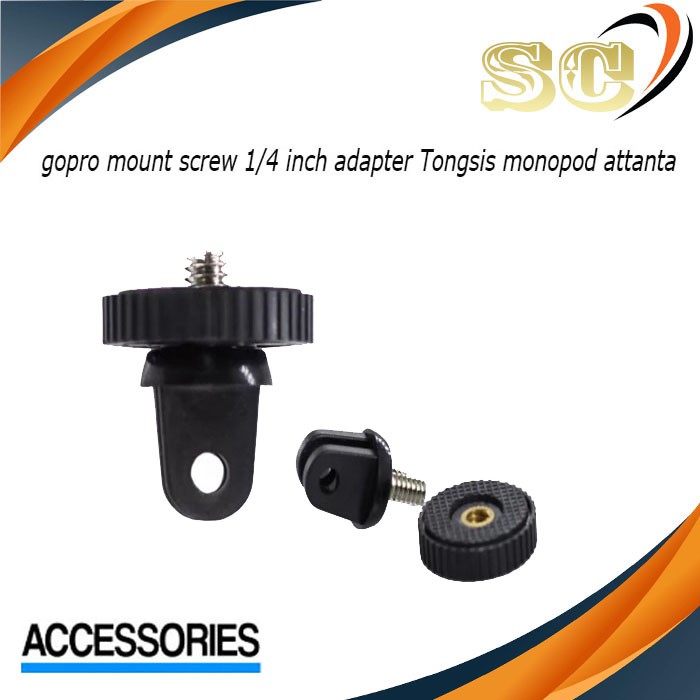 gopro mount screw 1/4 inch adapter Tongsis monopod attanta - Hitam