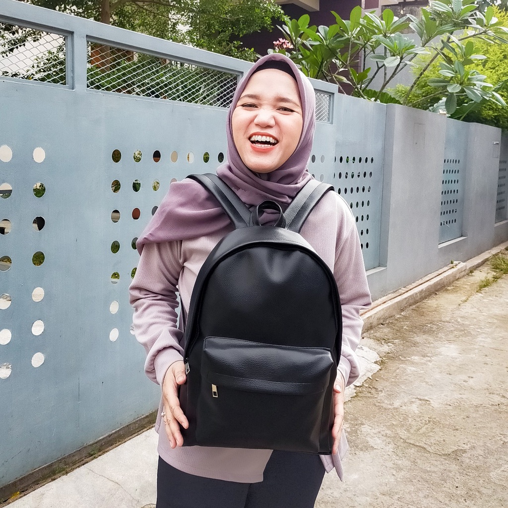 TAS RANSEL KULIT WANITA ELIO HITAM // taskanvasbdg - Backpack Ransel Sekolah Kulit Sintetis / Tas Ransel Gendong Wanita / Tas Punggung Cewek Murah Bandung / COD