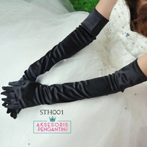 [PALING LARIS] SARUNG TANGAN PESTA WEDDING GLOVES HITAM FULL AKSESORIS PENGANTIN STH001