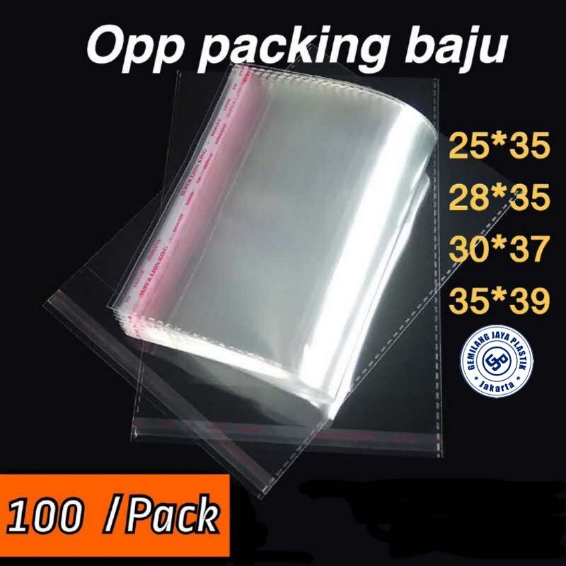 Plastik Opp / Kemasan Baju / Plastik Bening Seal Lem 25x35 /28x35 /30x37/ 35x39 @100 Lembar