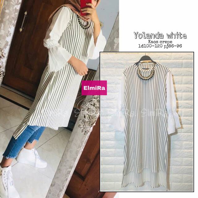 TUNIK YOLANDA WHITE MOSE CREPE