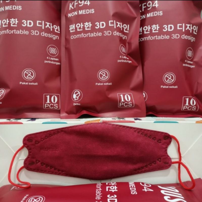 Masker KF94 Mouson 1 Pack isi 10 Pcs Warna Merah Maroon