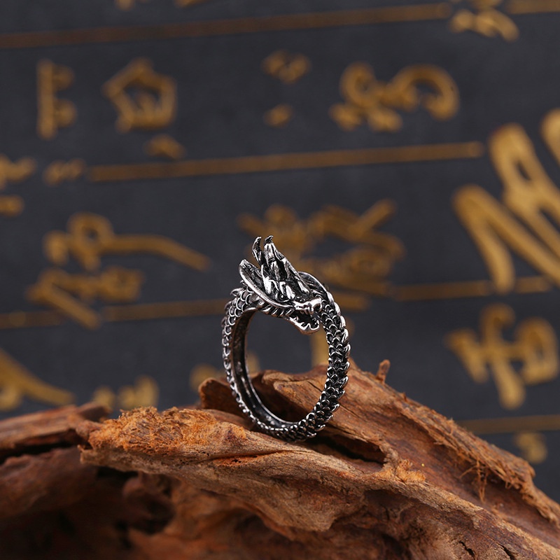 Cincin Desain Naga Gaya Retro Adjustable Untuk Pria