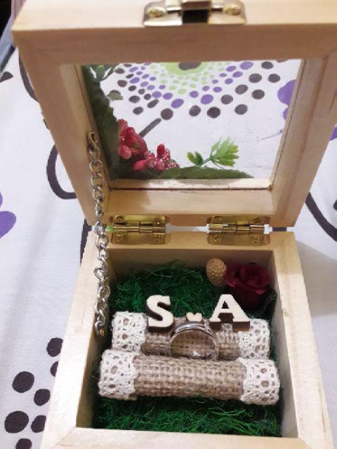 Kotak Cincin Kayu Segi 4 Gold | Ring Box Wedding Engagement