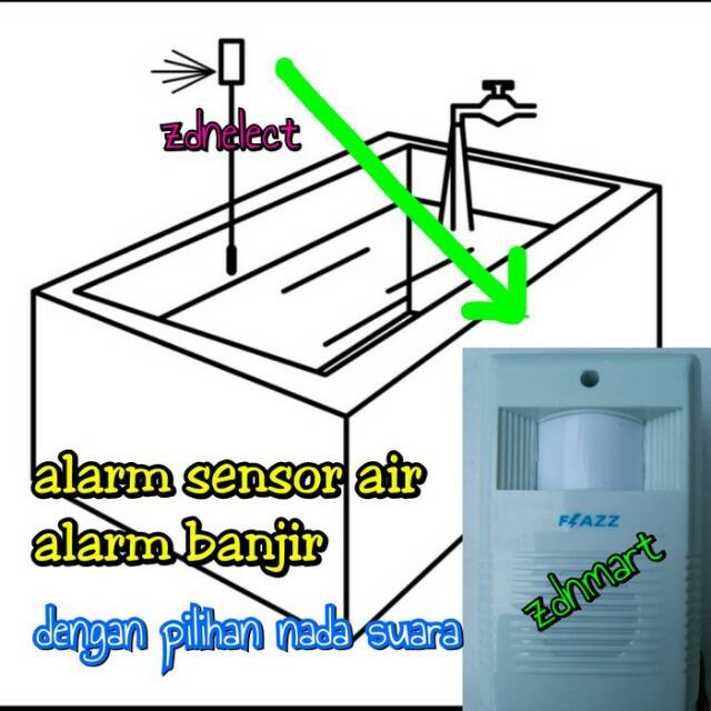 alarm sensor air alarm banjir water sensor dengan pilihan nada suara