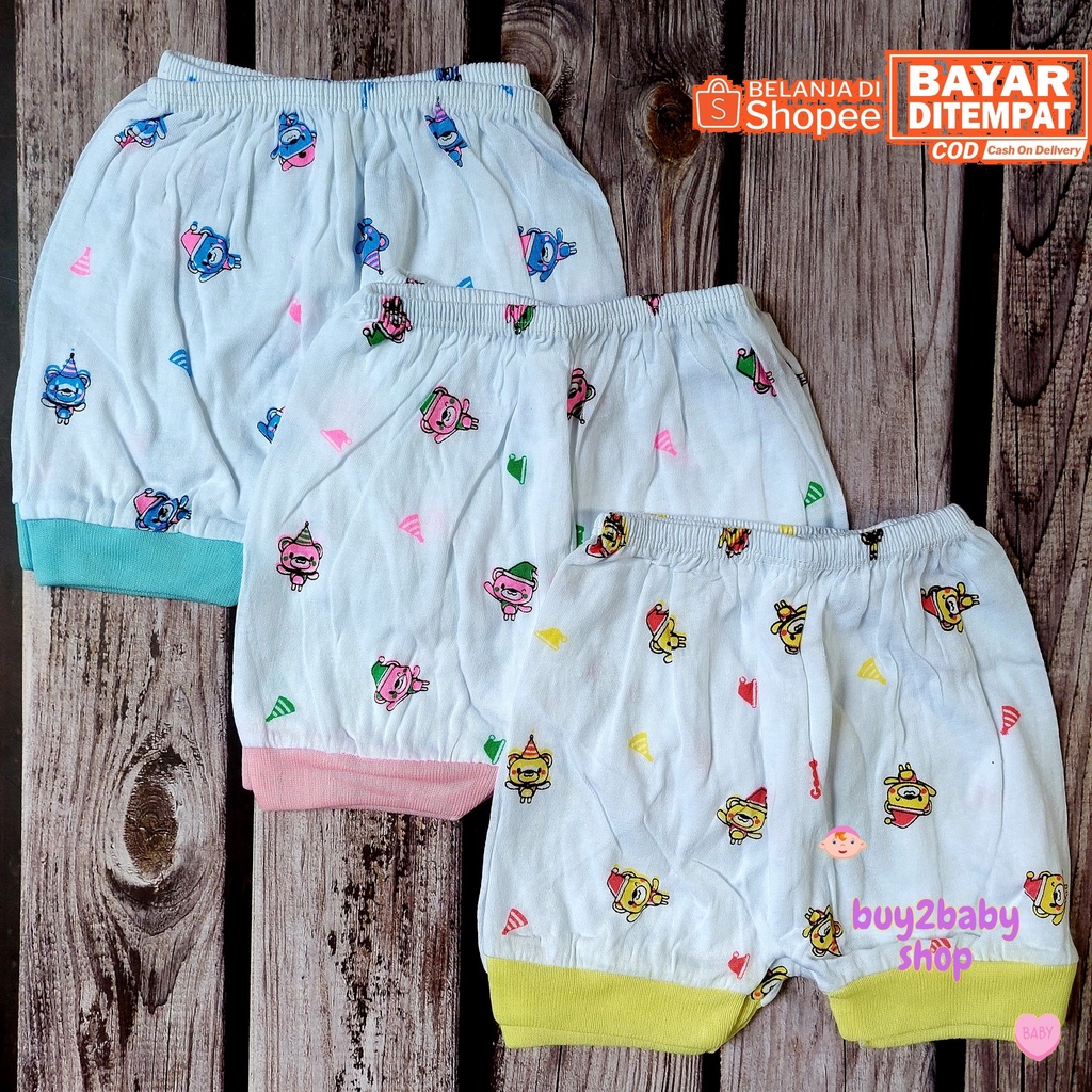 Celana pendek bayi model kotak Lucky Time murah berkualitas 3-6 bulan isi 6 PCS