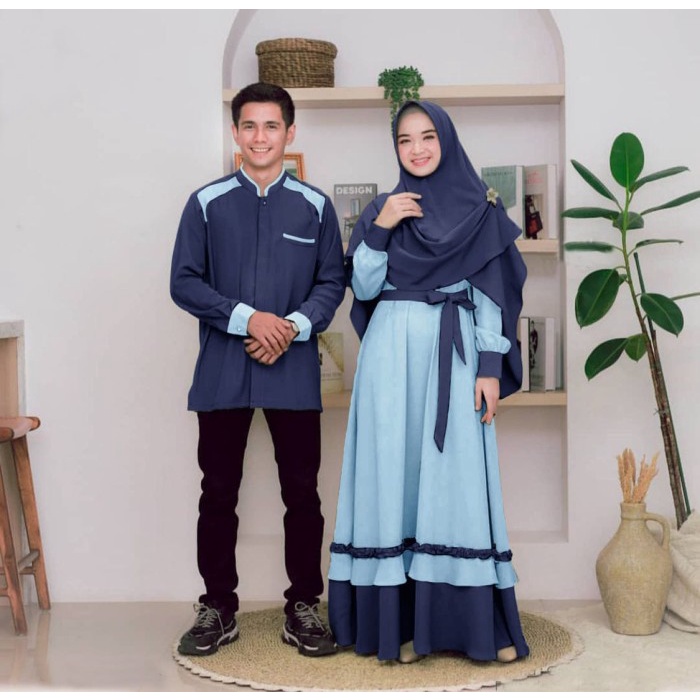 PC- COUPLE ZENDAYA BIRU MUDA [Baju Couple 0121] VAF Baju Gamis -PC