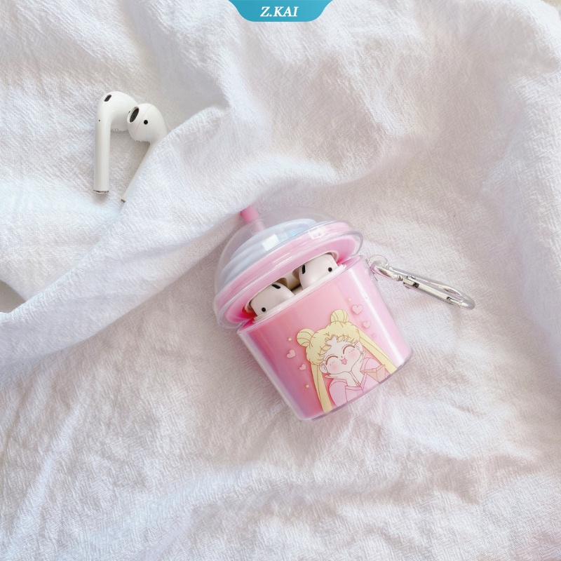 Case earphone wireless bluetooth Bentuk Kartun Sailor Moon Bahan Silikon Dengan Gantungan Kunci Untuk AirPods 1 2