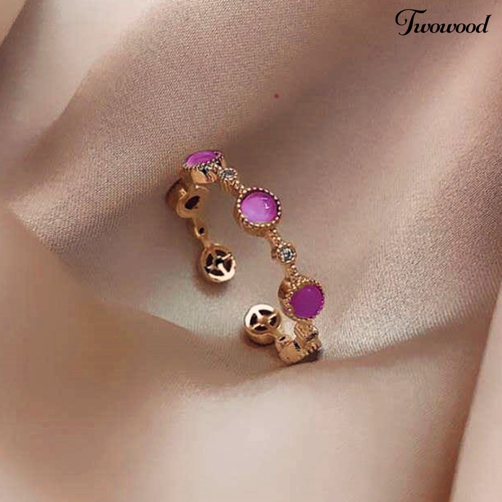 Twowood Copper Open Ring Exquisite Female Jewelry Adjustable Opal Finger Ring Women Accessories