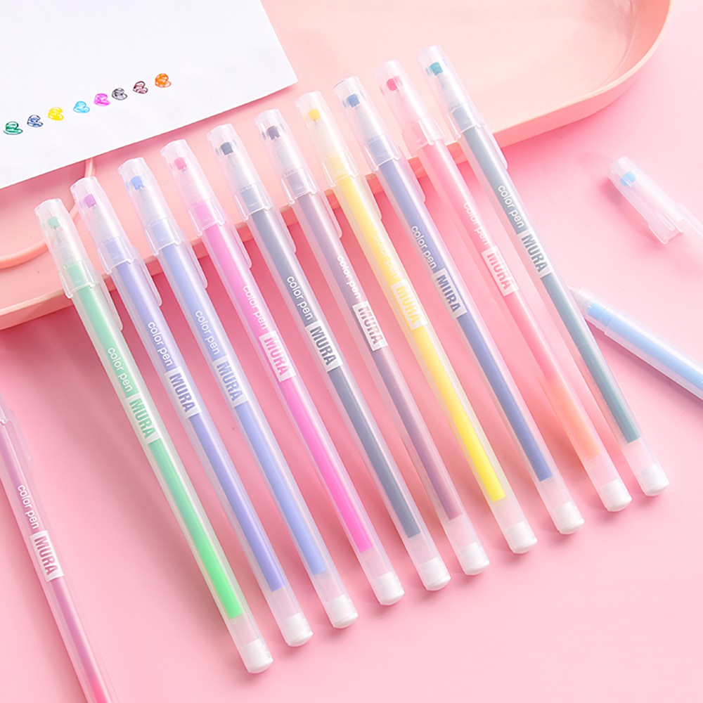 【TK】12colors Candy Color Gel Ink Pens Set Colorful Gel Pen 0.5mm Student Color Journal Pen Writing Supplies School Stationery Cute Ink Pen