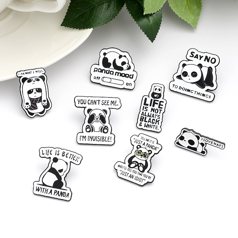 Bros Pin Enamel Bentuk Kartun Panda 8 Gaya Untuk Hadiah