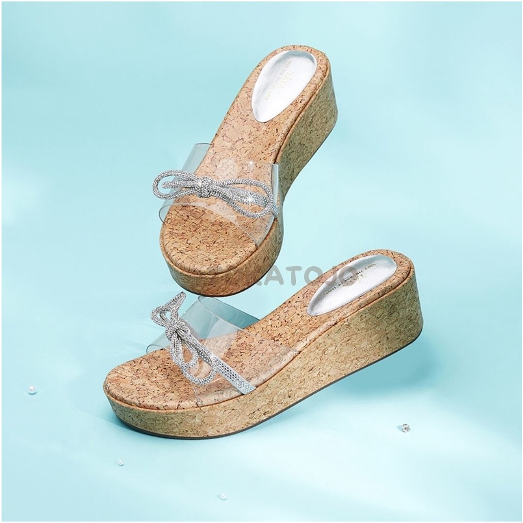Sandal wedges wanita mika bening kokop terbaru sandal wanita mika cantik simple transfaran termurah premium realpict