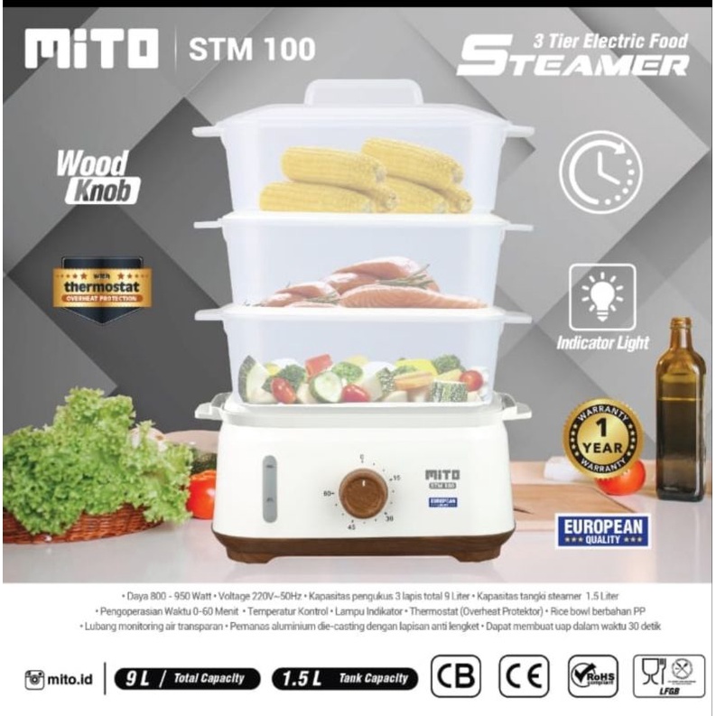 Mito Electric Food Steamer STM 100 / STM100 Pengukus Makanan GARANSI RESMI