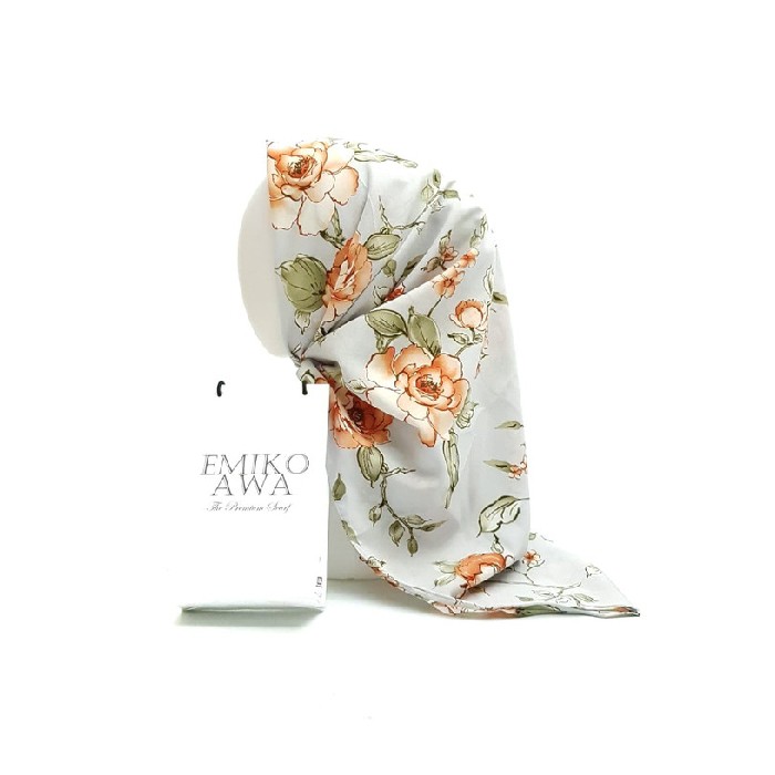 Jilbab Segiempat Motif RosyaGrey  Emikoawa  AlmiraCrepe