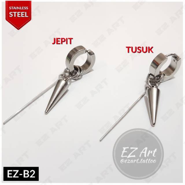 1Pc Model EZ-B Silver Anting Jepit Tusuk Variasi Bandul Gaya Punk Korea KPOP Stainless Steel Premium