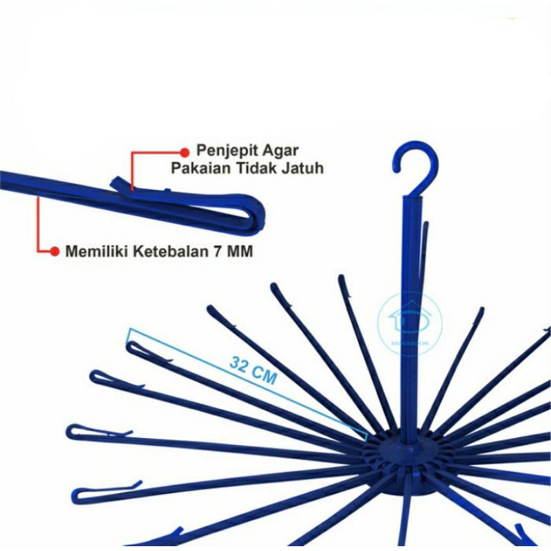 JEMURAN - BAJU - PUTAR - 30 STIK PENGAIT - TEBAL/ FOLDING HANGER / GANTUNGAN - PUTAR - BULAT - TEBAL