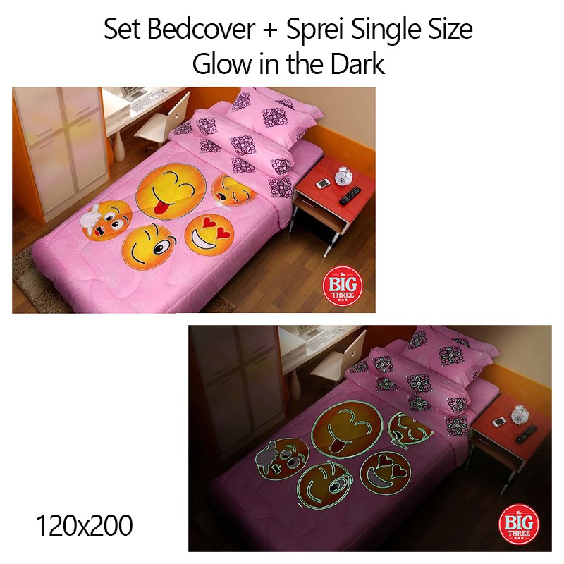 DISKON Set Bedcover + Sprei GLOW IN THE DARK Smile Emo 120x200 120 Single Size KINTAKUN YOUTH