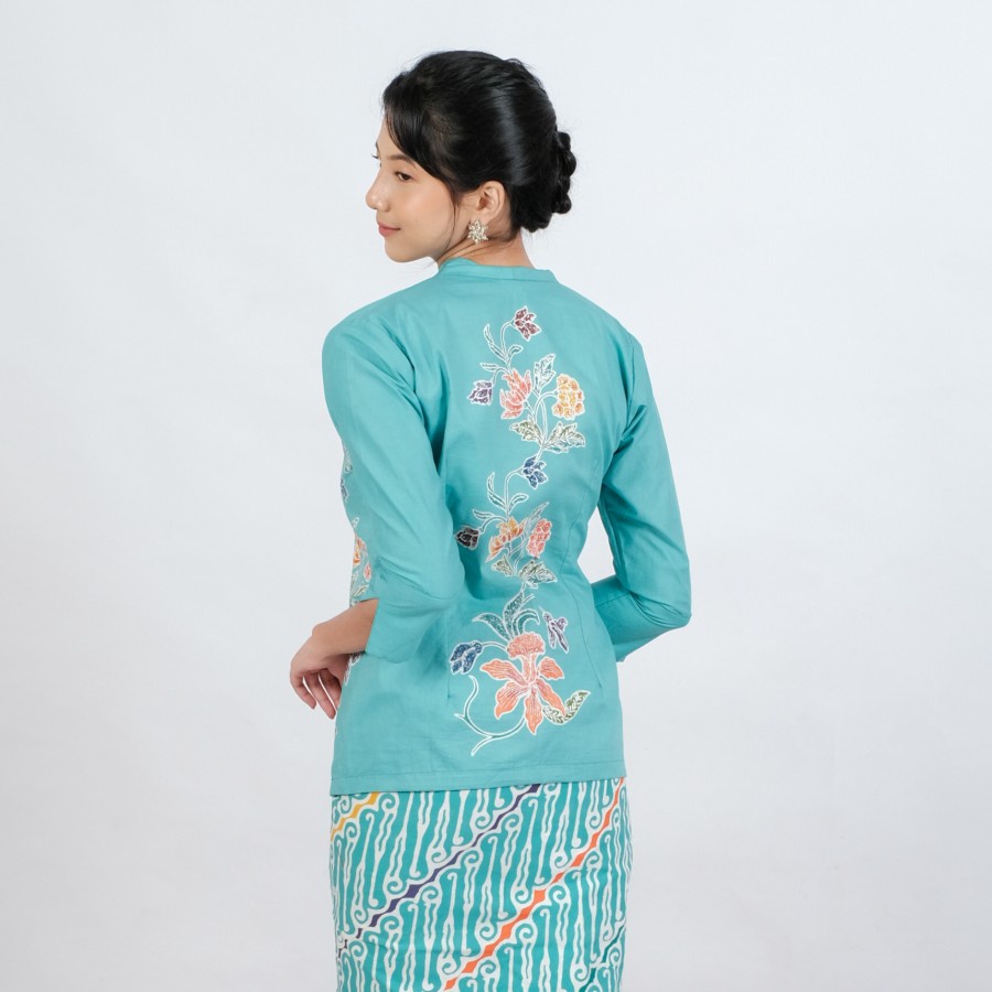 Kebaya Batik Encim Malia Lengan 7/8 Meradelima Katun Toska