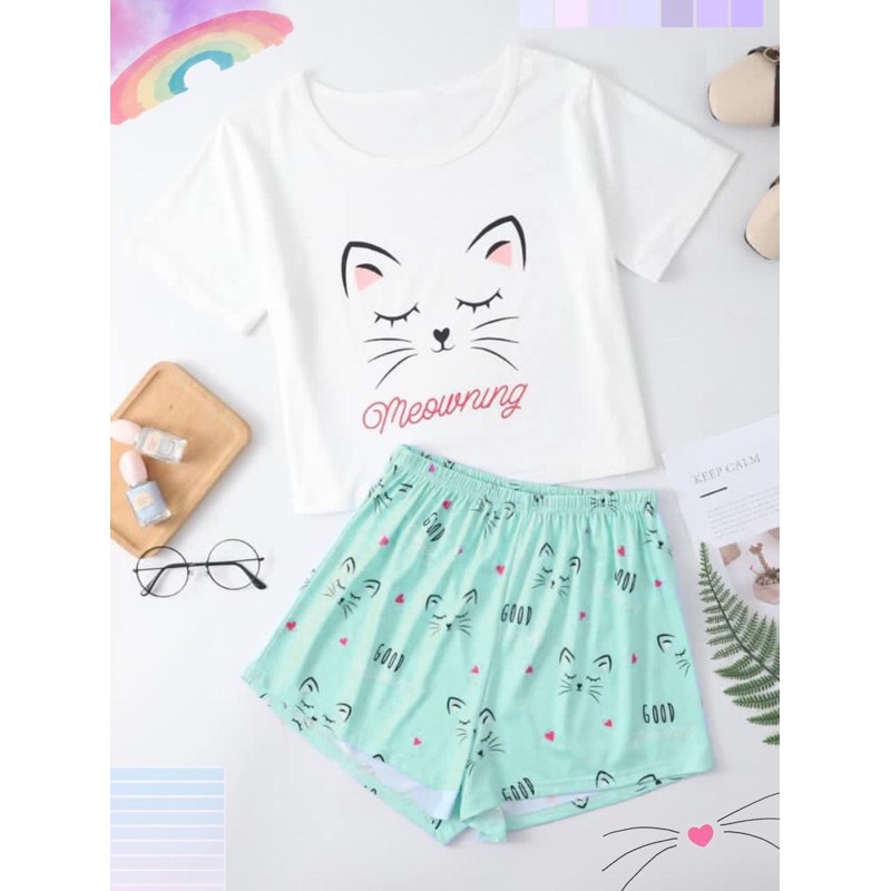 VS GG - baju PIYAMA PENDEK MEOWNING MEOWNING