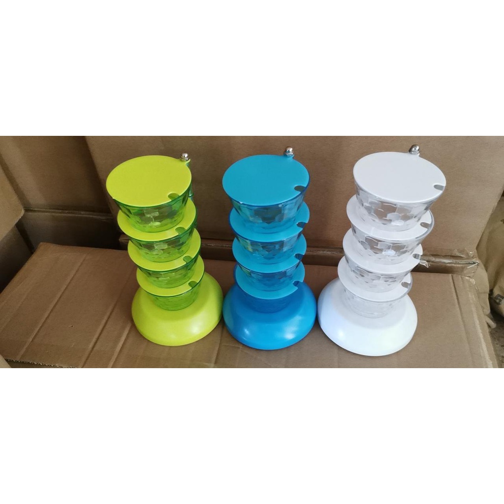 TERBARU-SIENA- Tempat Bumbu Dapur Crystal 4 Susun / Rak Putar Cristal Rotary Seasoning Box 4 IN1 Kotak