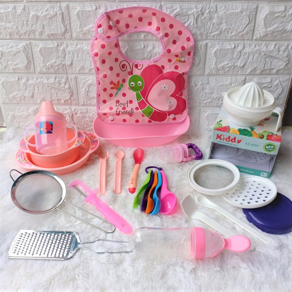 PAKET PERLENGKAPAN MPASI Lengkap food maker kiddy baby feeder slabber sendok mangkok bayi