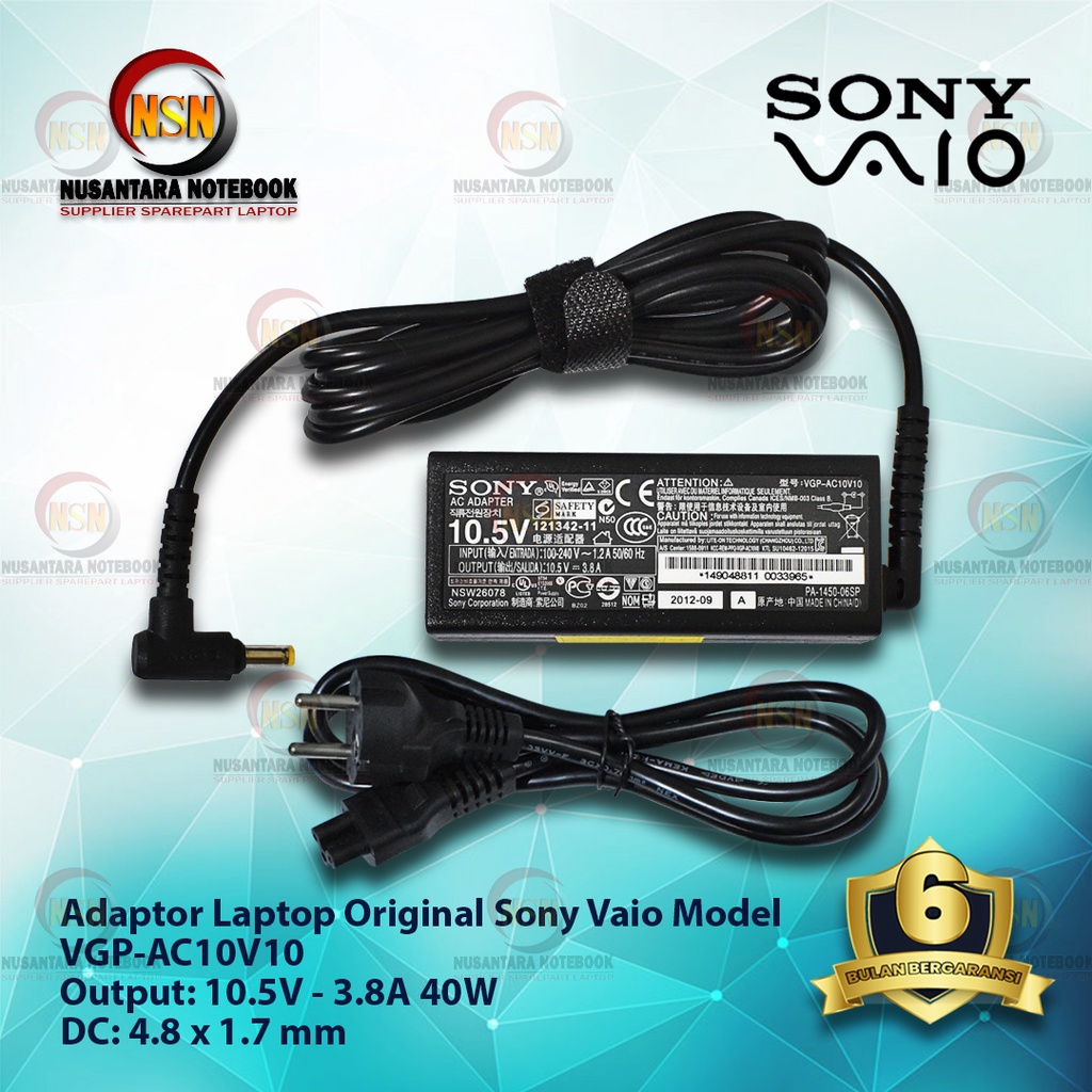 Adaptor Charger Original Laptop Sony Vaio 10.5V - 3.8A DC 4.8x1.7 mm