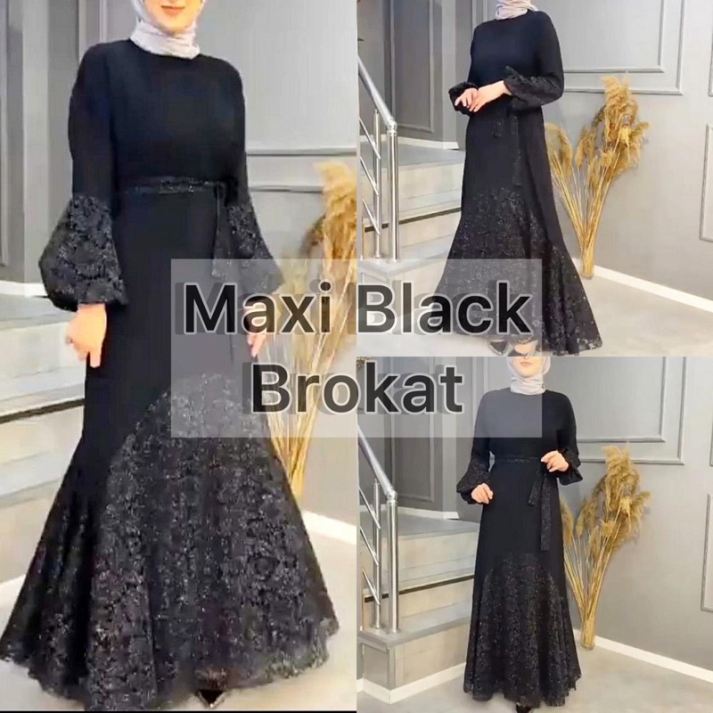 Abaya Dubai Hitam Mewah Turkey Saudi Gamis Remaja Pesta Bordir Maxi Black Brokat