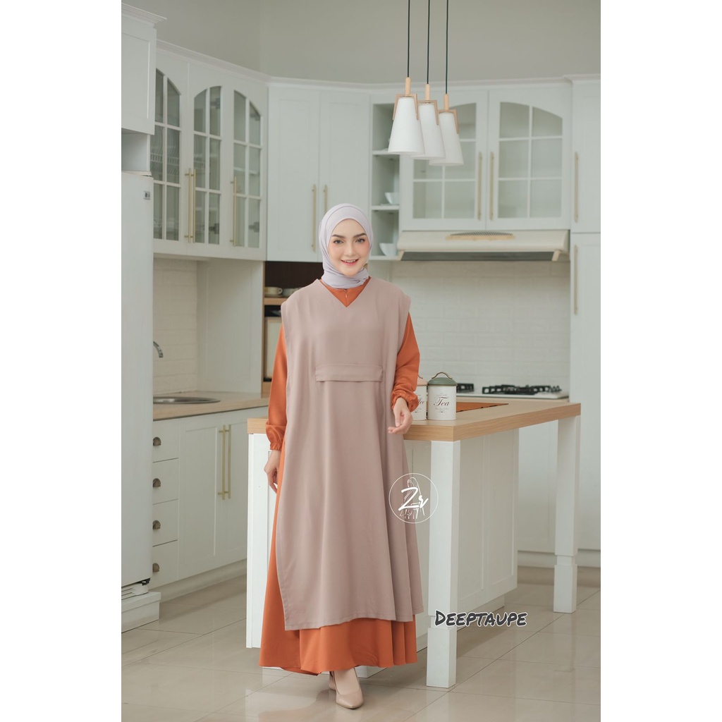 dress Liya klarissa viona ori zr gamis lebaran itycrepe polos plus outhe rempel bahu modis trend selebgram busana muslim wanita terkini-LIYA DEEPTAUPE