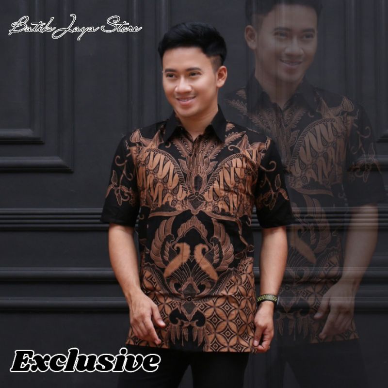 0022 Zahira Batik HRB026 Kenongo Hem Kemeja Batik Pria Lengan Pendek  Katun Primis Halus M L XL