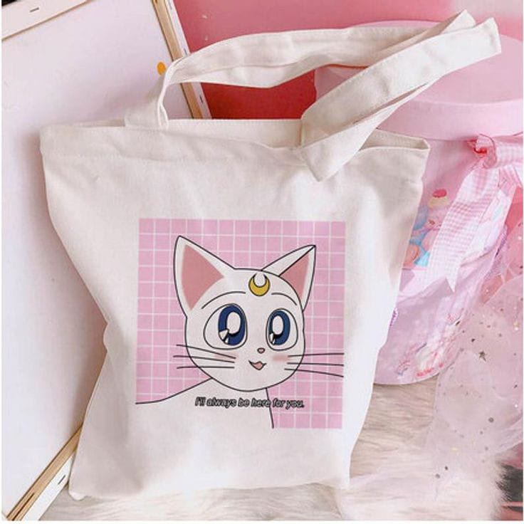 Tote bag kanvas wanita cartoon pakai PEREKAT/PELCRO