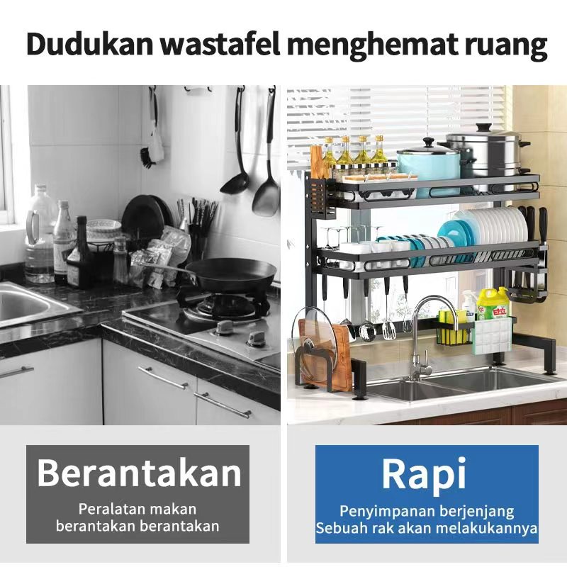 Rak Cuci Piring Wastafel Rak Dapur Anti Karat Stainless Steel Rak Piring Dengan Aksesoris