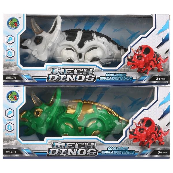 Mech Dino Triceratops | Mainan Robot Dino Badak Jalan Lampu Dan Suara