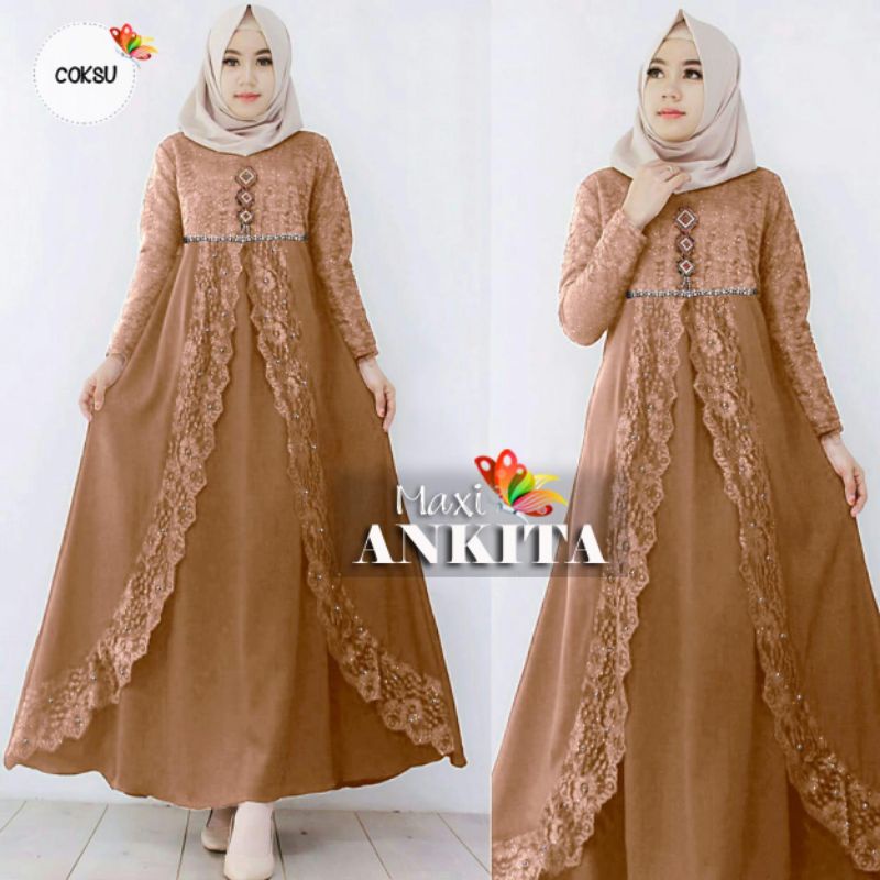 MAXY ANKITA BRUKAT MUTIARA, MOSCREPE PREMIUM, FURING, GAMIS HIJAB MUSLIM, MAXY DRESS