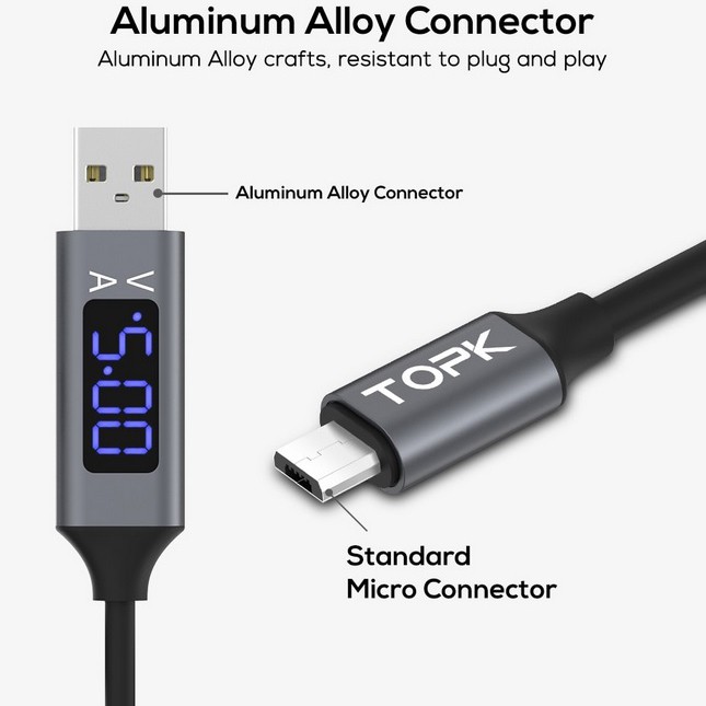 Kabel Charger Micro USB TPE 3A 1 Meter with Voltage Meter