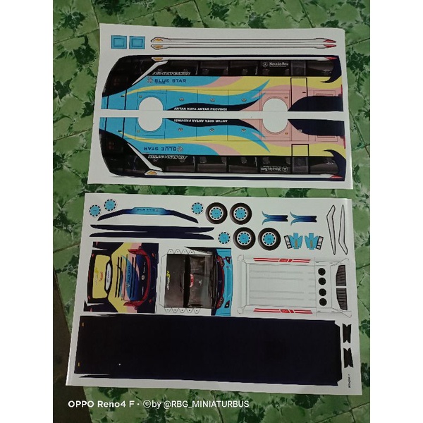 Lembaran Pola PaperCraft Bus Blue Star JB3+SHD Skala 1:30