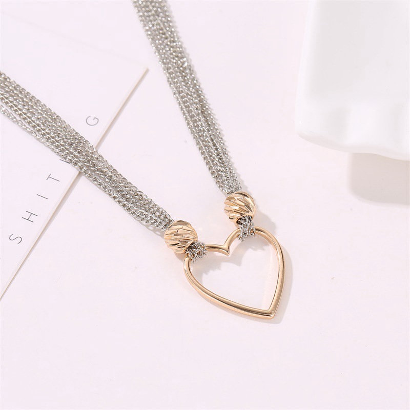 Kalung Liontin Anti Karat Frosty wind berongga kalung hati rumbai Rantai multi-layer