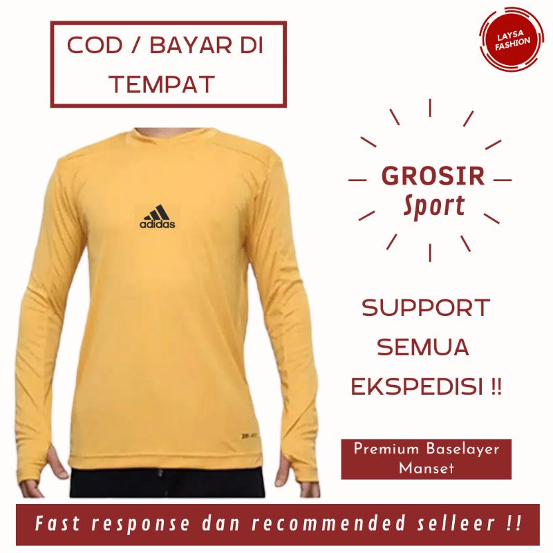 COD SATUAN DAN GROSIR Manset Baselayer Pria Lengan Panjang Baselayer Adidas Polos Hitam Kuning Kunyit Baselayer Lengan Panjang Jari