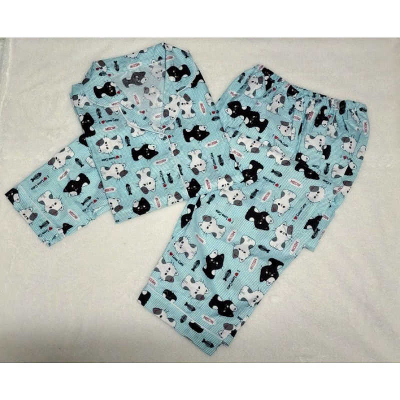 Baju Tidur Dewasa Gambar Lucu LD 104cm / Piyama Katun Lengan Pendek Celana Panjang CP