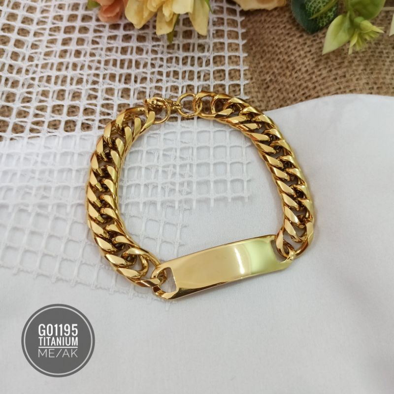 Gelang Titanium Rantai Plat Gold G01195