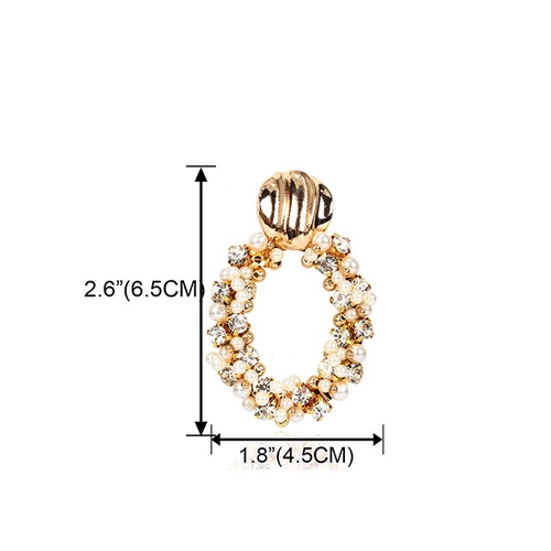 LRC Anting Tusuk Fashion Golden Pearl Oval Hand-set Diamond Alloy Earrings K01074