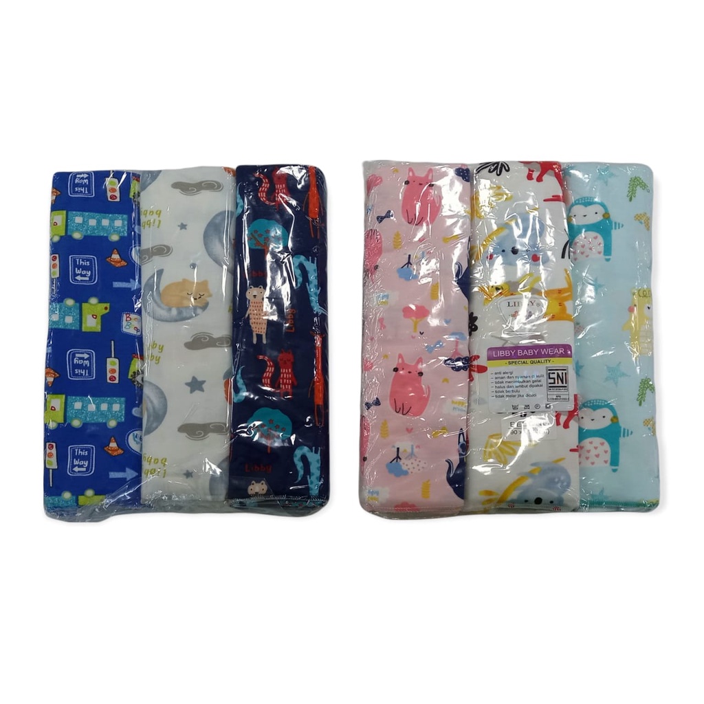 Libby Baby Swaddle / Kain Bedong Bayi / Kain Bedong Mega Isi 3pcs