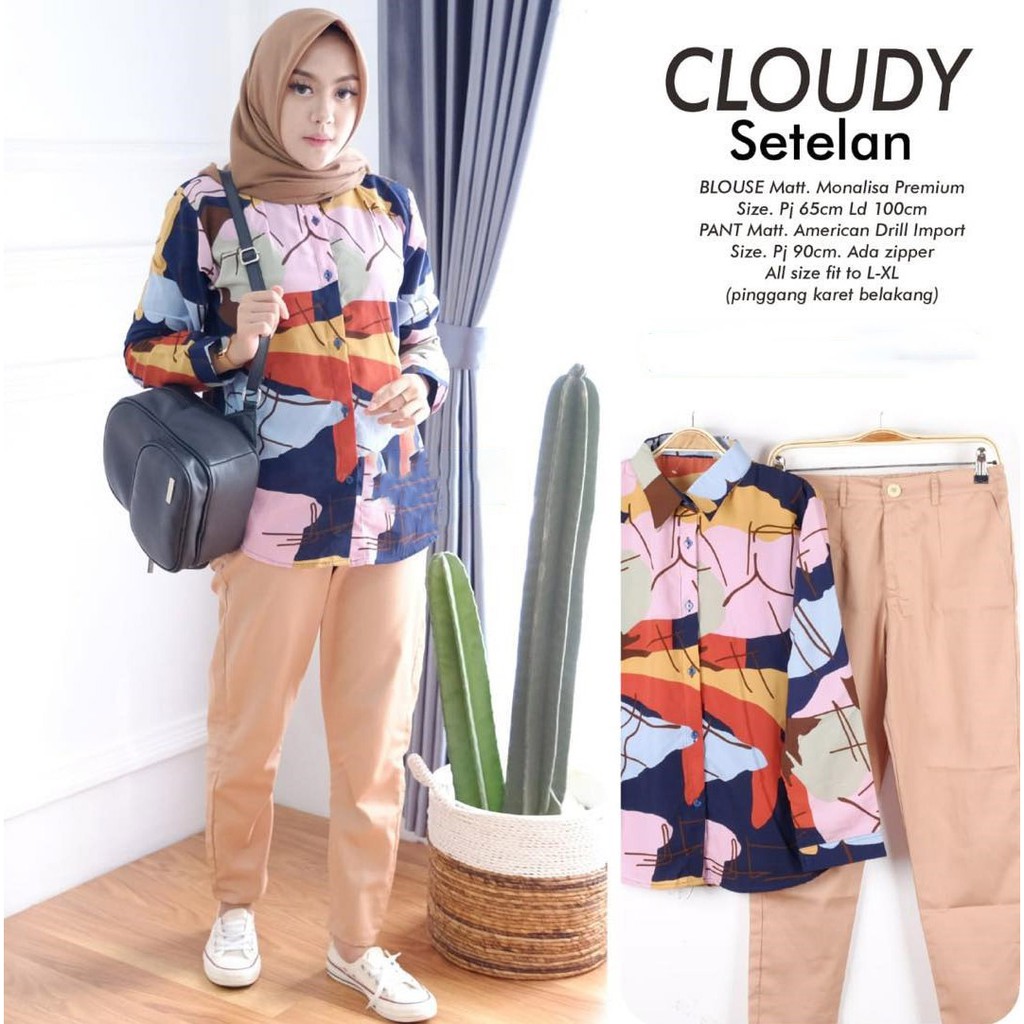 CLOUDY SETELAN  ATASAN blouse monalisa  BAGGY  PANTS  