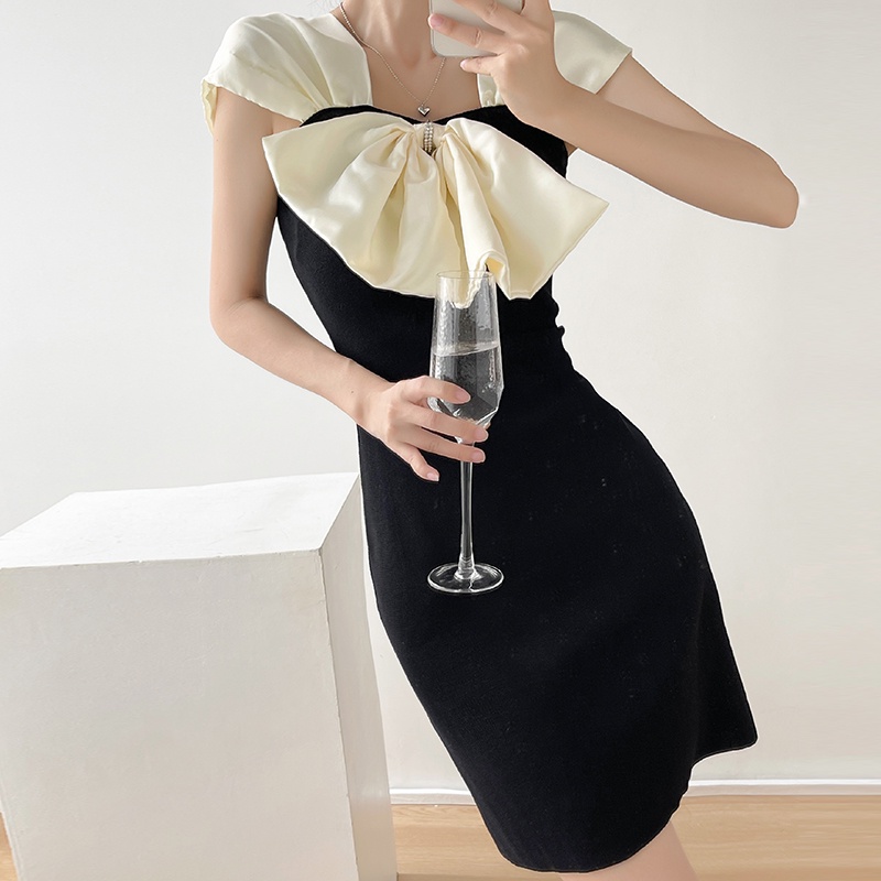 【Elegant】Korean Summer Prethoracic Bowknot Mini Dress 7489