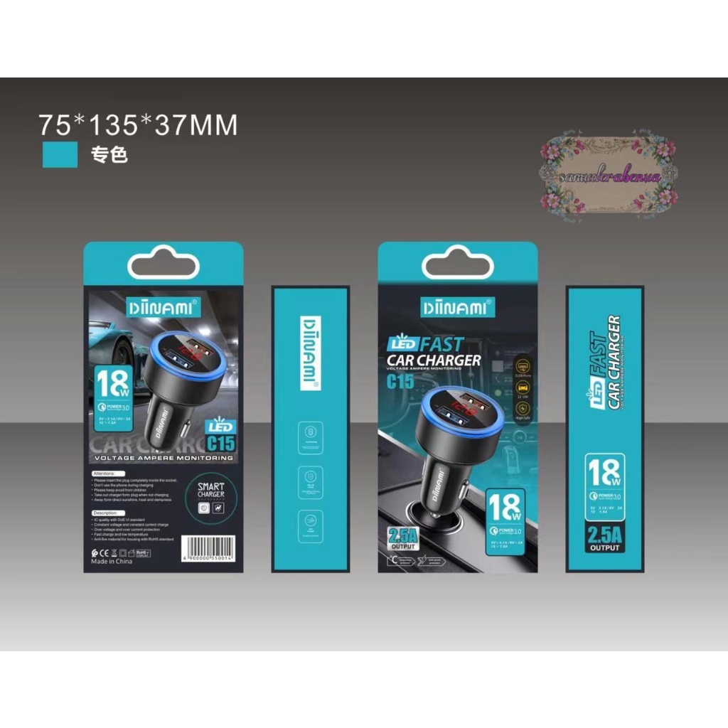 Batok Saver mobil Cashan mobil DIINAMI C15 dual usb 2.5amper LED display ORIGINAL kualitas fast Charger SB4102