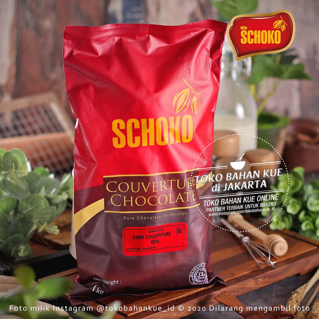 

Schoko Dark Couverture Chocolate CUBE 60% 1kg Cokelat Baking Coklat