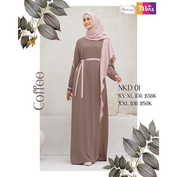 Gamis Nibras Nbrs NKD 001 / Baju Gamis Wanita Dewasa Nibras Syari 2020 - Coffee, XS