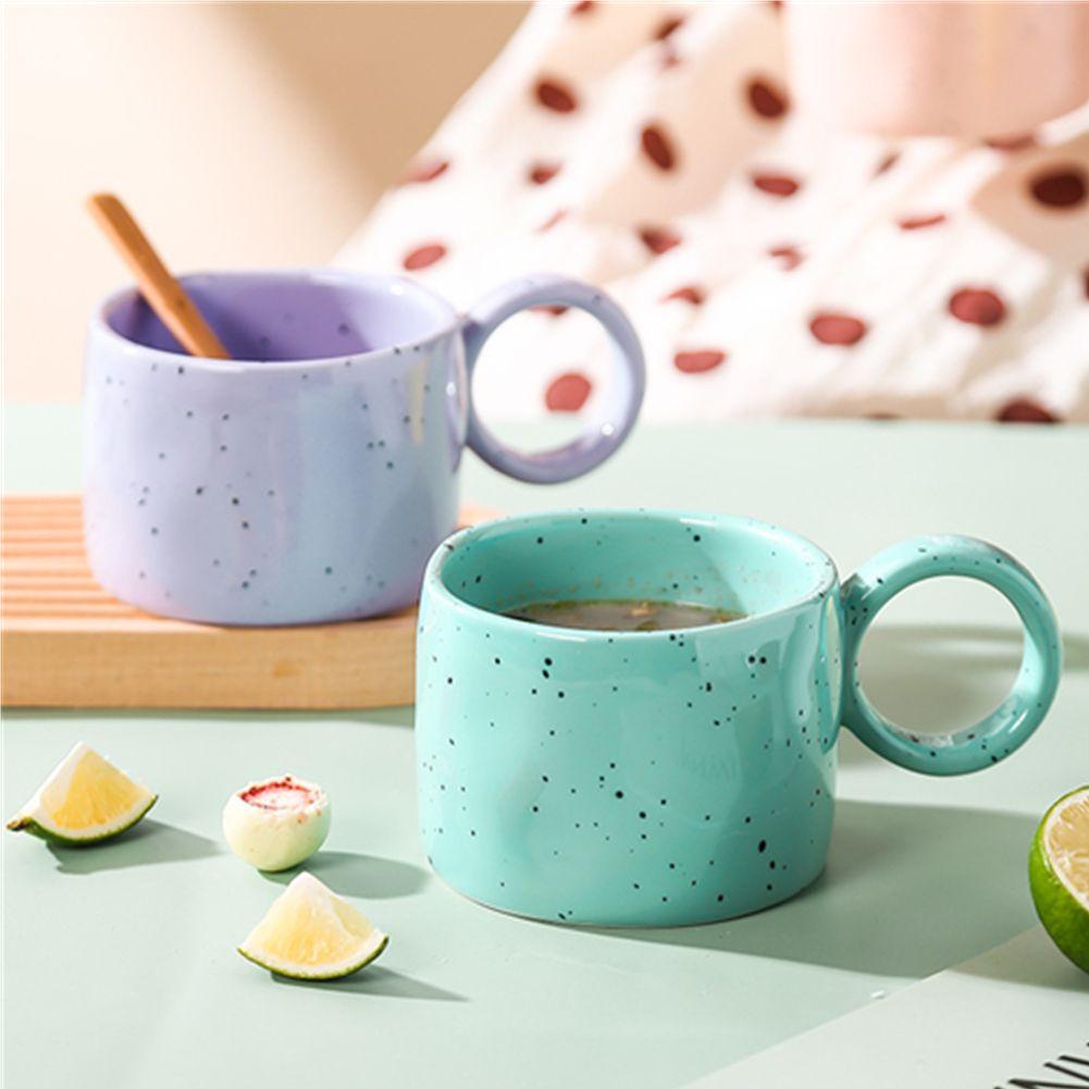 Solighter 300ML Mug Keramik Cangkir Bar Perlengkapan Hadiah Permen Warna 300 ml Couple Handle Cups Milk Cup Sesame Ceramic