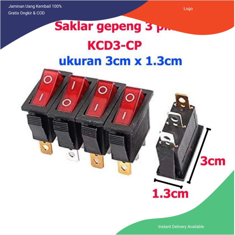 

Saklar Switch Lampu Gepeng 3 Pin / Saklar Gepeng ON OFF 3 Kaki